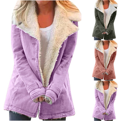 Cross-border 2023  New Hot Sale Autumn and Winter New Fleece Thickened Solid Color Plush Button Jacket Women's Clothing