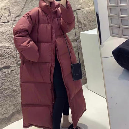 Out-of-season 2023 new Korean version winter big quilt down jacket women's medium and long models over the knee loose and thickened couple models