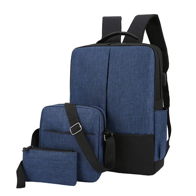 Factory USB Backpack Three-Piece Set New Casual Men's and Women's Same Student Notebook Computer Schoolbag