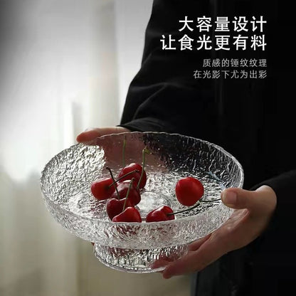 Handmade glass tall fruit plate, living room household snack plate, Japanese dried fruit tea snack plate, light luxury tray wholesale