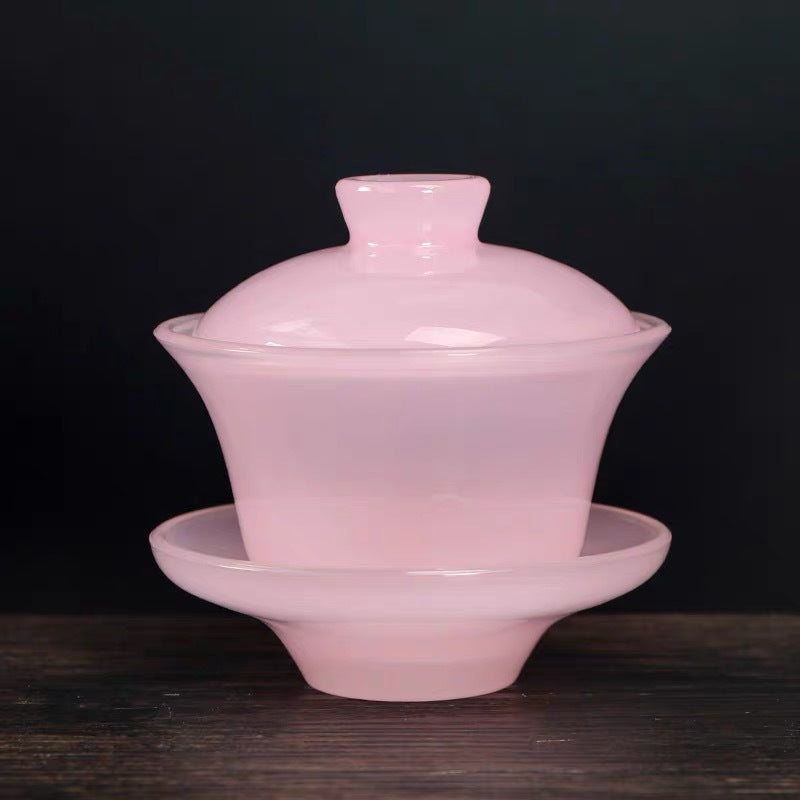 Suet jade porcelain tea cup thickened kung fu tea set glass male cup cover bowl master cup personal small tea cup wholesale