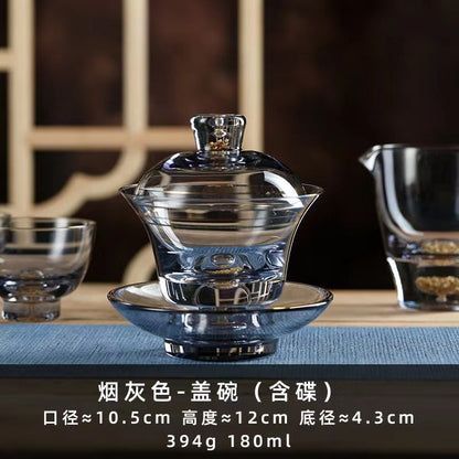 Chinese handmade light luxury cover bowl gold foil fair cup glass tea cup kung fu tea set gifts master cup wholesale