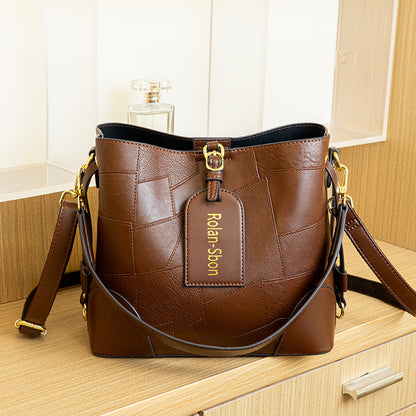 SEALBEER Hot trade New popular new bag women's splicing leather bucket bag women's shoulder bag fashionable versatile messenger bag brown