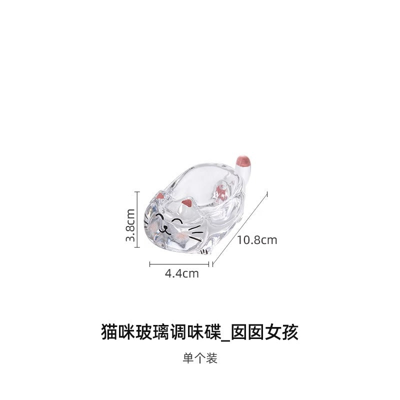 Cat crystal glass dipping saucer household exquisite cute small saucer high-end chopstick bracket vinegar saucer soy sauce saucer