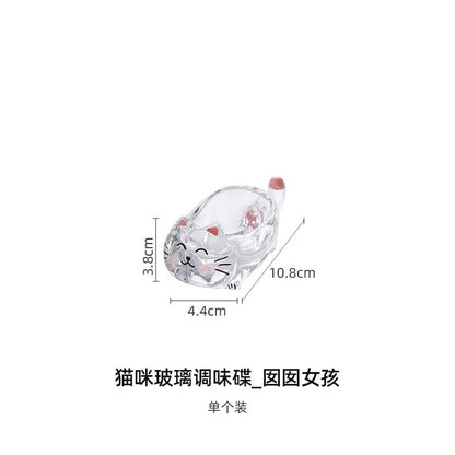 Cat crystal glass dipping saucer household exquisite cute small saucer high-end chopstick bracket vinegar saucer soy sauce saucer