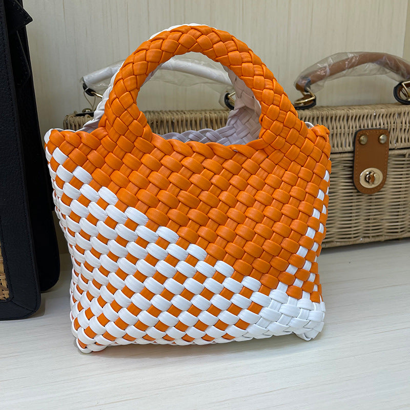 SEALBEER Vegetable basket bag, woven bag, small mini bucket, one shoulder oblique span bag, exquisite and cute, high-end hand bag.