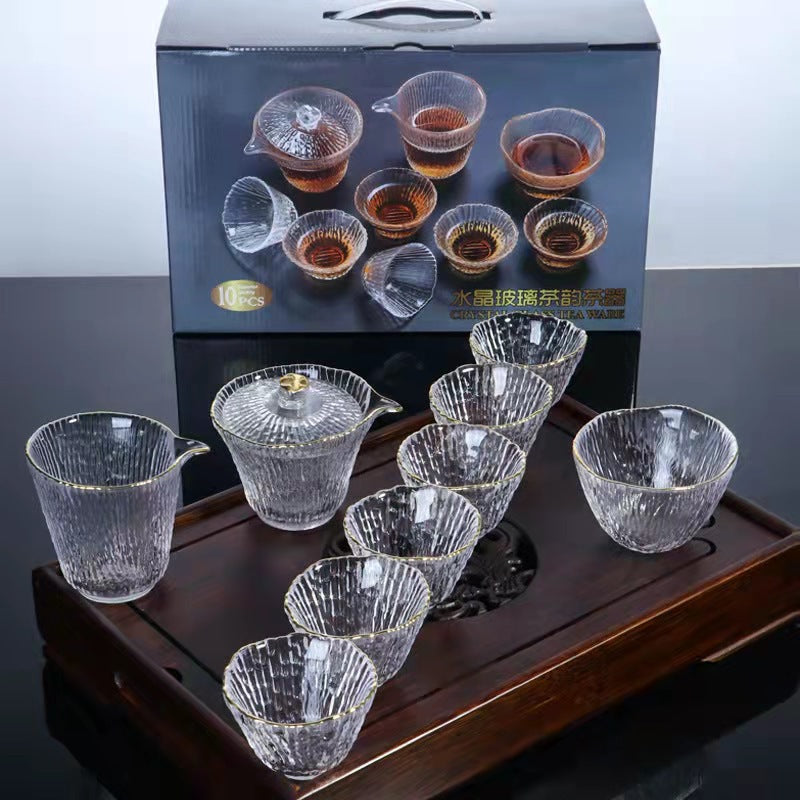 Chinese glass kung fu tea set tea master cup bamboo joint thickened fair cup cover bowl tea set gift box wholesale