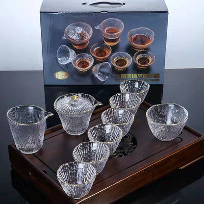 Chinese glass kung fu tea set tea master cup bamboo joint thickened fair cup cover bowl tea set gift box wholesale