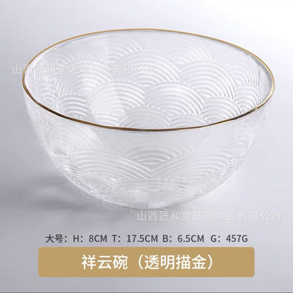 High value auspicious cloud pattern fruit plate household glass plate fruit plate flat plate Phnom Penh transparent salad bowl dessert plate