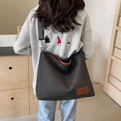 Cross-Border New Arrival Artistic Canvas Bag Korean Style Large Capacity Class Backpack Women's Solid Color Simple Shoulder Messenger Bag