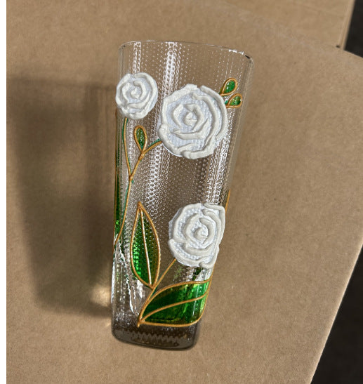 High value crystal glass lily of the valley female cup creative wine glass three-dimensional hand-painted flower juice milk cup wholesale