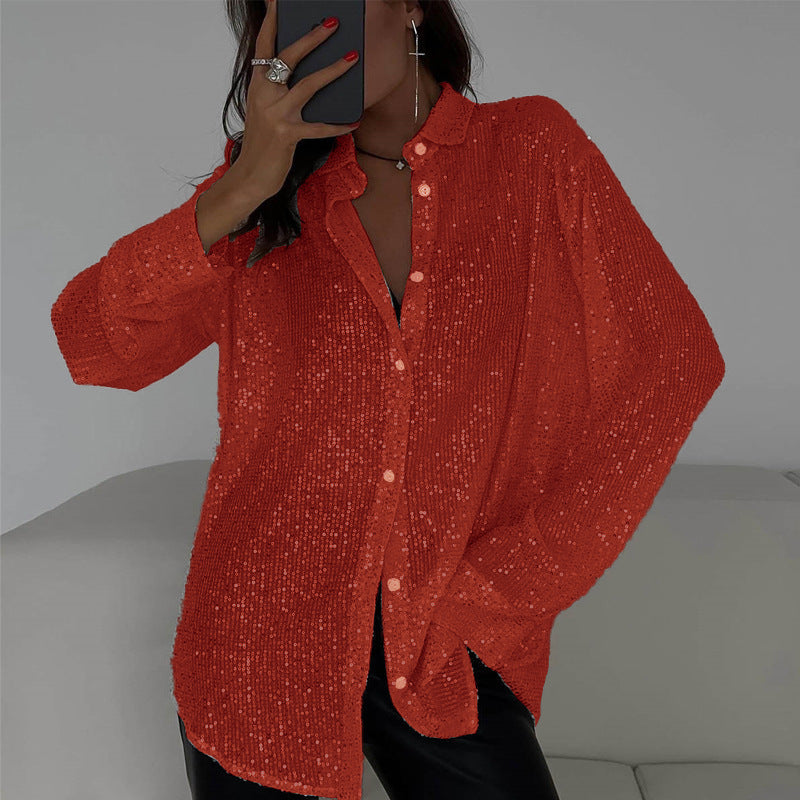 2025 spring and summer 2025 new bead top lapel long-sleeved cardigan basic New women's shirt jacket