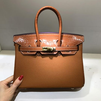 SEALBEER 2025 new high-end first-layer cowhide lychee pattern and crocodile pattern platinum bag large-capacity portable leather women's bag