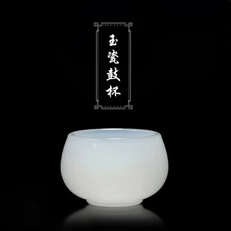 Suet jade porcelain tea cup thickened kung fu tea set glass male cup cover bowl master cup personal small tea cup wholesale