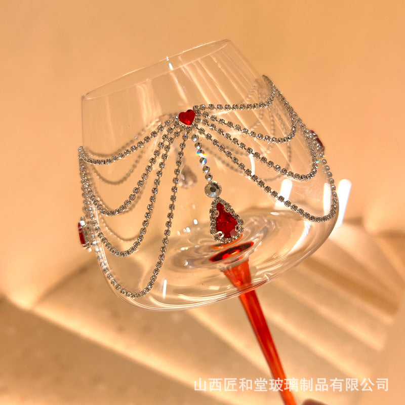 Diamond-encrusted light luxury red wine glass gift box, high-end artificial crystal glass, wine cup, women's high-value gift