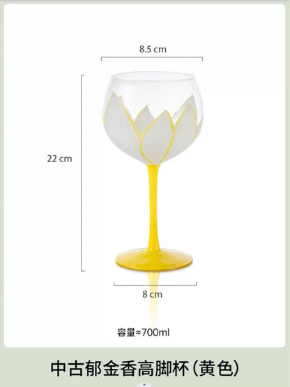 Medieval glass crystal glass red wine glass goblet hand painted tulip wine glass girl ins birthday gift