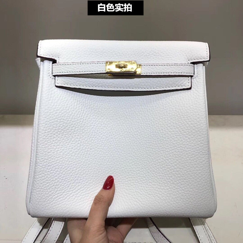 SEALBEER 2025 new Kelly backpack first layer lychee pattern cowhide simple fashion backpack women's travel bag student bag