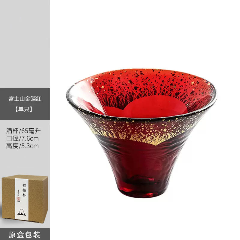 Fuji Mountain Zhaofu Cup Gold Foil Crystal Glass Sake Cup Premium Japanese-style small wine glass High value gift belt box