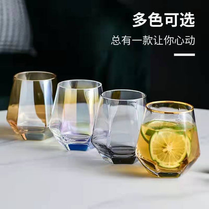 Hexagonal edge glass thickened household juice whiskey wine glass colorful bar high value drinking cup wholesale