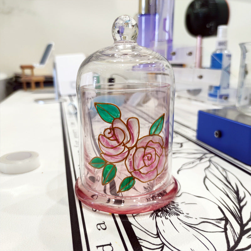 Flower crystal glass aromatherapy cover artificial hand-painted three-dimensional dried flower candle glass cover light luxury home ornament gifts