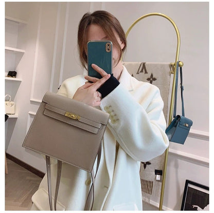 SEALBEER 2025 new dance bag fashionable single shoulder portable lock lychee pattern first layer cowhide small square bag casual Kelly bag