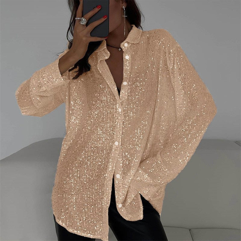 2025 spring and summer 2025 new bead top lapel long-sleeved cardigan basic New women's shirt jacket