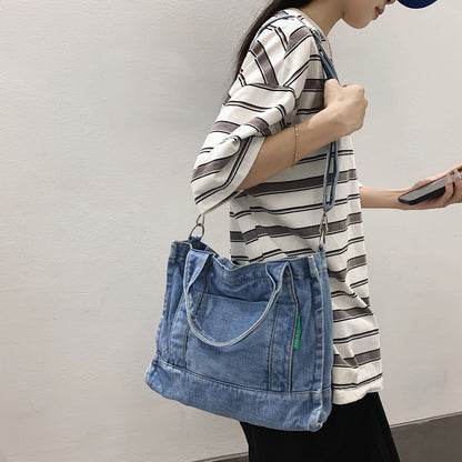 Denim Big Bag for Women  New Fashion Artistic Casual Canvas Bag Large Capacity School Bag for College Students