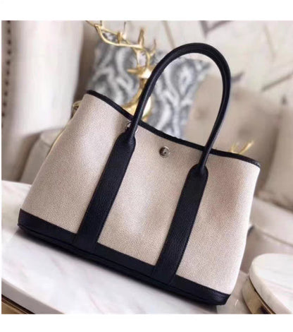 SEALBEER Fashion color matching garden bag 2025 new first-layer cowhide with canvas bag bag large-capacity leather women's shoulder bag