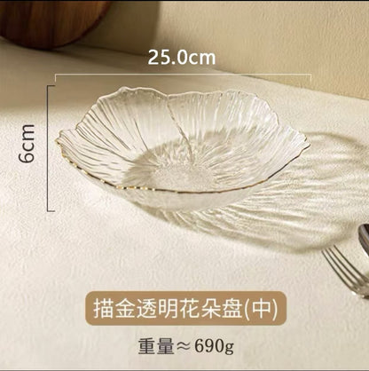 Phnom Penh light luxury glass plate creative fruit plate living room Japanese snack plate high value crystal  salad plate