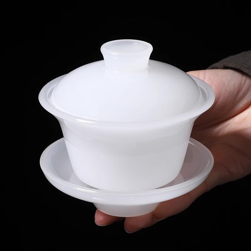 Suet jade porcelain tea cup thickened kung fu tea set glass male cup cover bowl master cup personal small tea cup wholesale