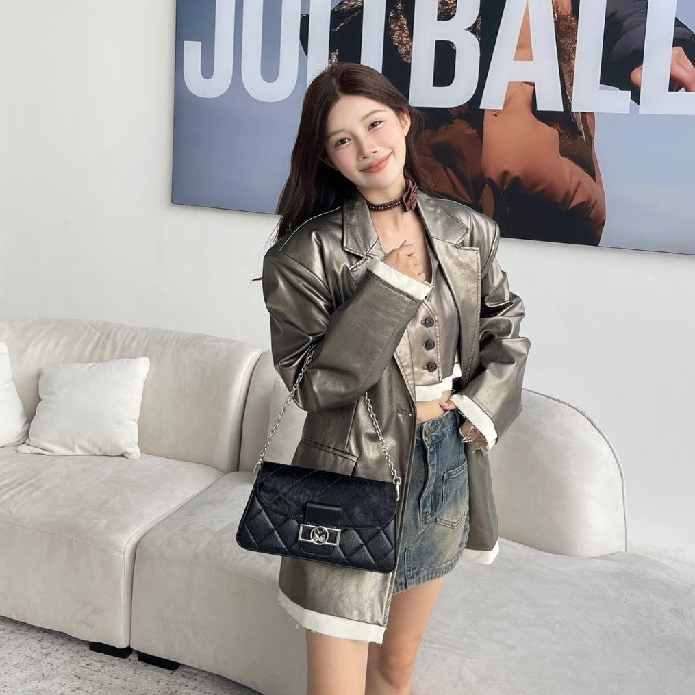 SEALBEER Niche leather horse hair small square bag chain underarm bag women's popular autumn and winter new diamond one shoulder messenger bag women