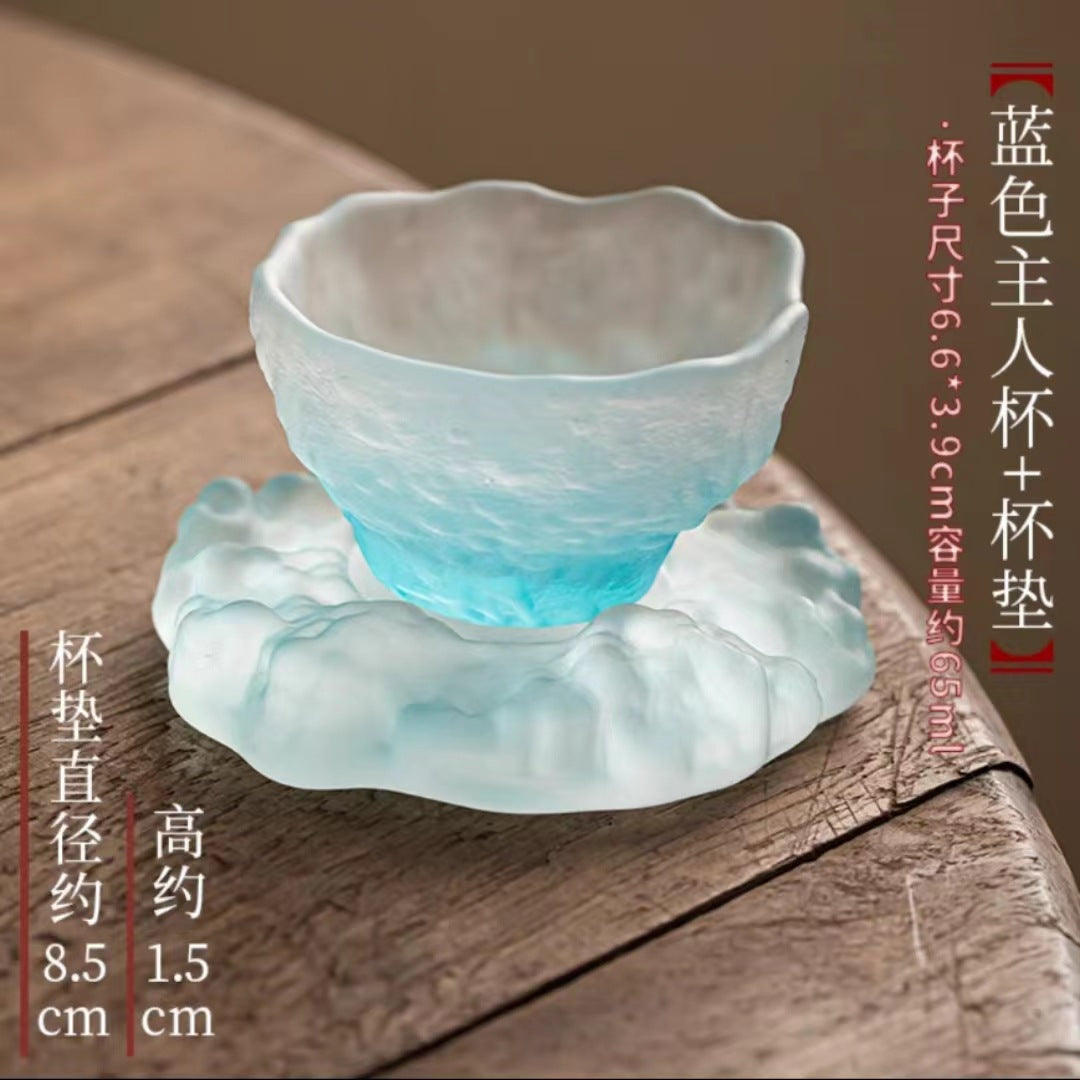 Japanese-style glazed tea cup women's sake cup handmade coaster glass cup Chinese style teacup master cup set