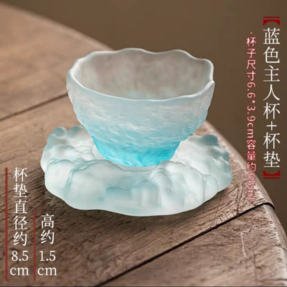 Japanese-style glazed tea cup women's sake cup handmade coaster glass cup Chinese style teacup master cup set