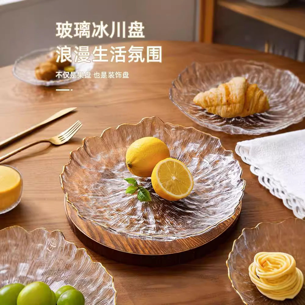 Glass dried fruit plate snacks placed in the front desk fruit plate household living room high value high-end candy light luxury plate transparent