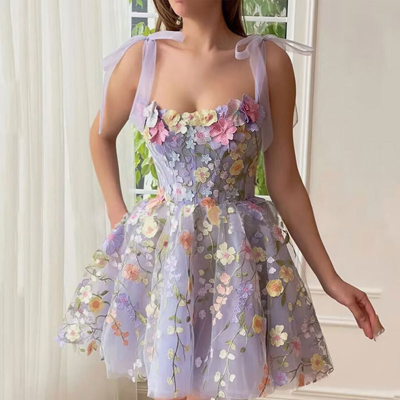 2025 direct sales 2025 New  women's clothing fashion three-dimensional flower embroidery hip-wrapped sexy suspender dress