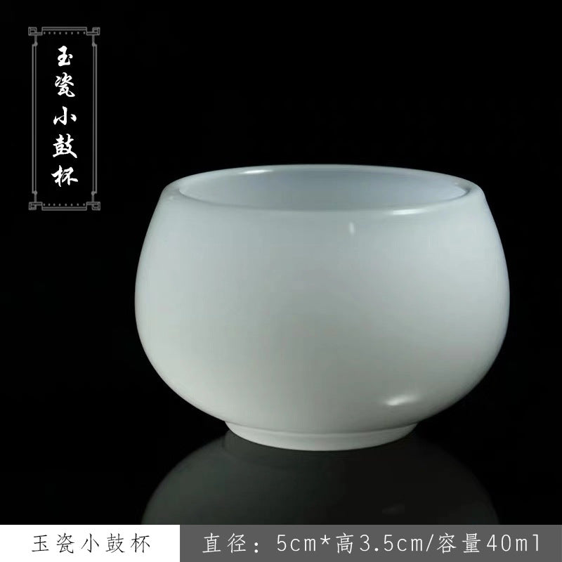 Suet jade porcelain tea cup thickened kung fu tea set glass male cup cover bowl master cup personal small tea cup wholesale