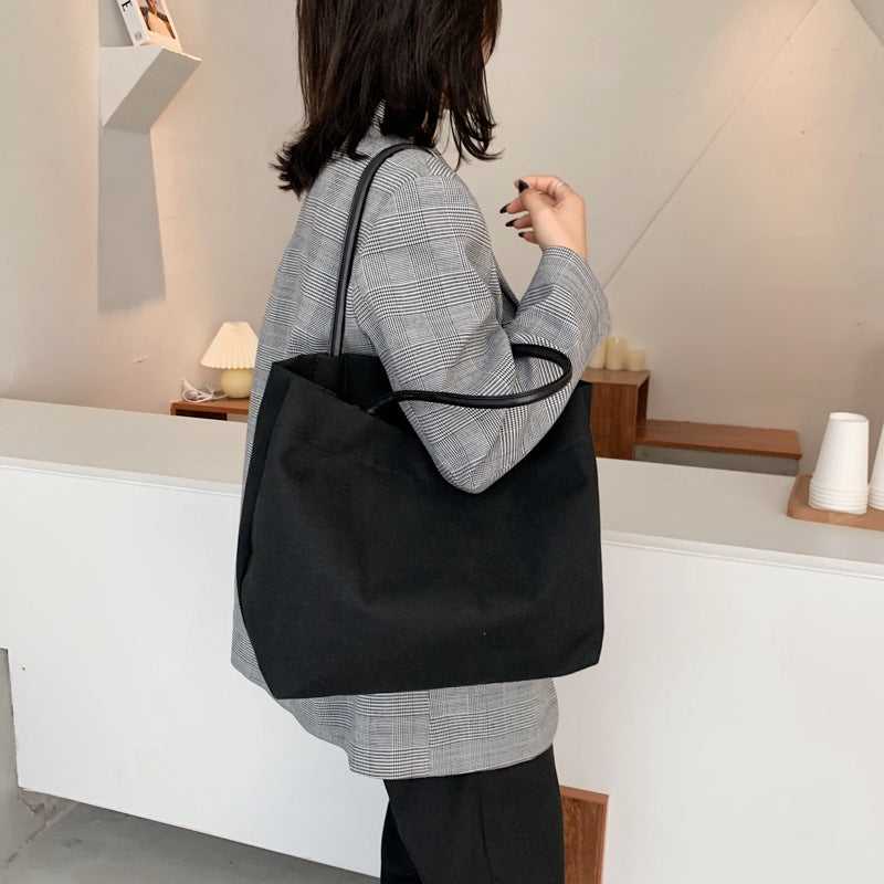 Korean Style Large Capacity Idle Style Ins Hand Shoulder Bag Environmental Protection Shopping Bag Simple Artistic Canvas Bag Schoolbag for Women