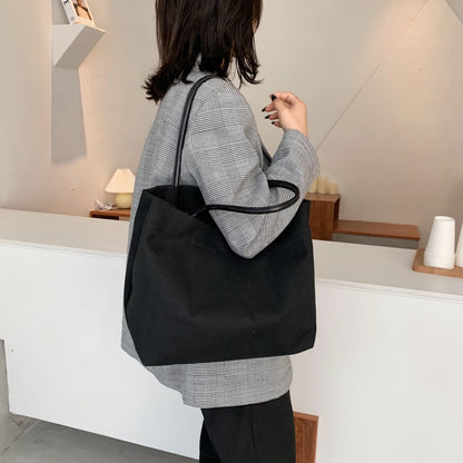 Korean Style Large Capacity Idle Style Ins Hand Shoulder Bag Environmental Protection Shopping Bag Simple Artistic Canvas Bag Schoolbag for Women