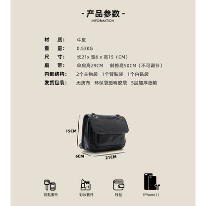 SEALBEER Poplar forest stray bag retro leather oil wax cowhide women's chain niki mailman bag underarm shoulder messenger bag