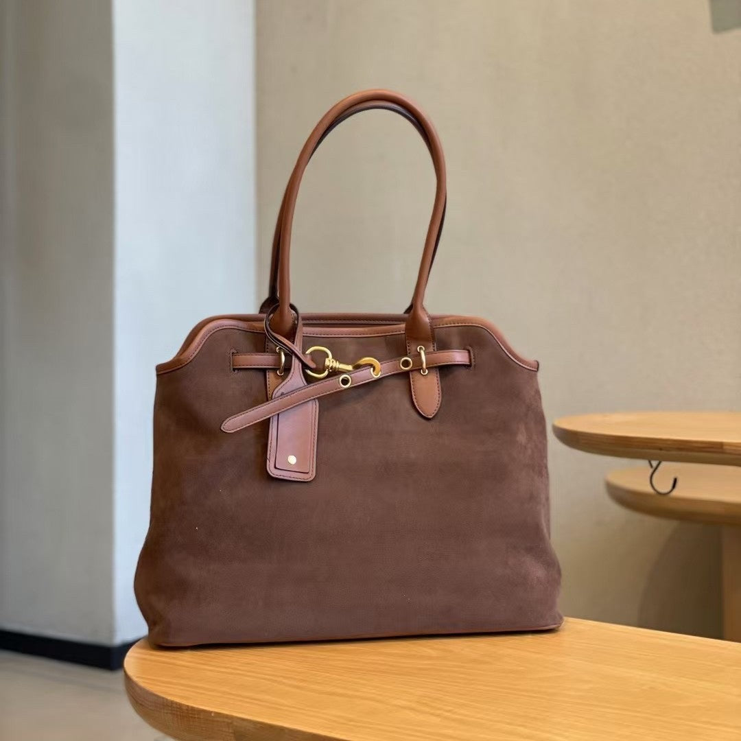 SEALBEER Premium matte leather large capacity tote bag underarm bag women's popular new fashion retro lock portable big bag