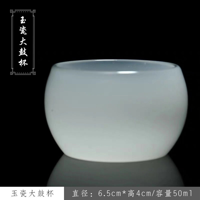 Suet jade porcelain tea cup thickened kung fu tea set glass male cup cover bowl master cup personal small tea cup wholesale