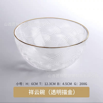 High value auspicious cloud pattern fruit plate household glass plate fruit plate flat plate Phnom Penh transparent salad bowl dessert plate