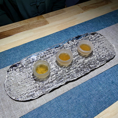 Factory thickened glass Kung Fu tea set tray simple tree pattern pot bearing Japanese dry brewing table tea tray table integrated wholesale