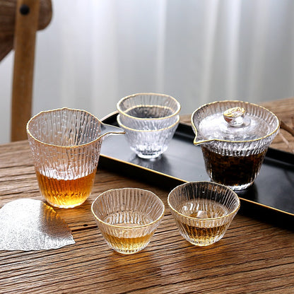 Chinese glass kung fu tea set tea master cup bamboo joint thickened fair cup cover bowl tea set gift box wholesale