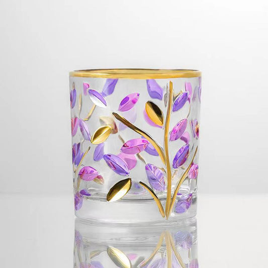 High-value Italian water cup, leaf pattern, hand-painted gold, colored crystal glass, whiskey, Popular wine, beverage cup