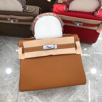 SEALBEER 2025 new Kelly bag lychee pattern first layer cowhide togo leather fashion single shoulder diagonal span portable lock small square bag