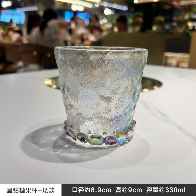 Diamond-encrusted crystal cup glass glacier cup ins wind coffee milk breakfast glass wine cup random gifts high value