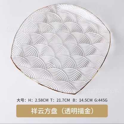 High value auspicious cloud pattern fruit plate household glass plate fruit plate flat plate Phnom Penh transparent salad bowl dessert plate