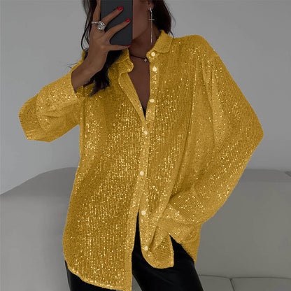 2025 spring and summer 2025 new bead top lapel long-sleeved cardigan basic New women's shirt jacket