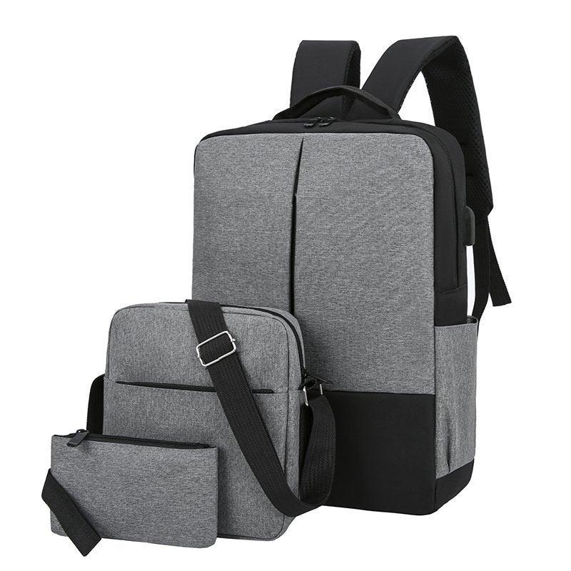 Factory USB Backpack Three-Piece Set New Casual Men's and Women's Same Student Notebook Computer Schoolbag